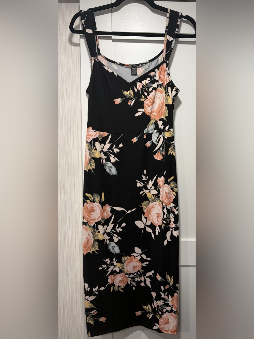SHEIN Black dress with Peach Floral Print